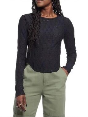 BP Black Sheer Lace Long Sleeve Top XS Festival